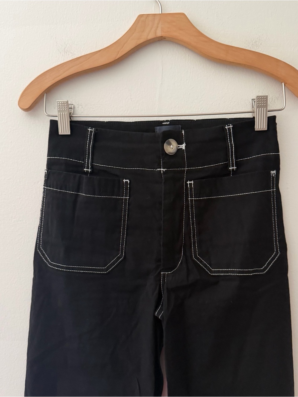 Maeve Colette Pants Crop Wide Leg Contrast Stitch Black High Rise Size 26 - Picture 10 of 10